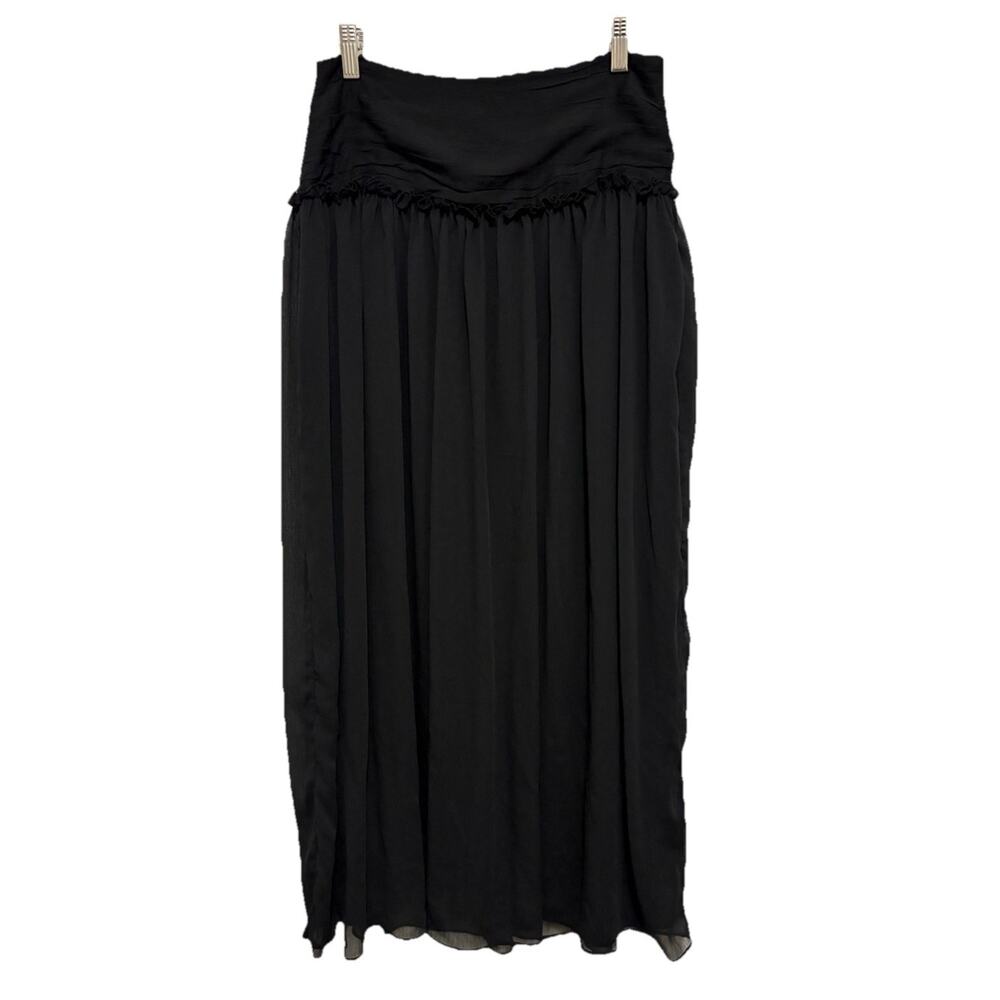 Future Collective Black Ruched Maxi Skirt Sheer Overlay Ruffle Trim Size 4
